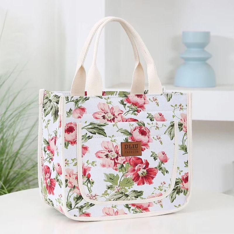 ThermaFlora Large Floral Print Insulated Lunch Bag With Portable Ice Pack 6