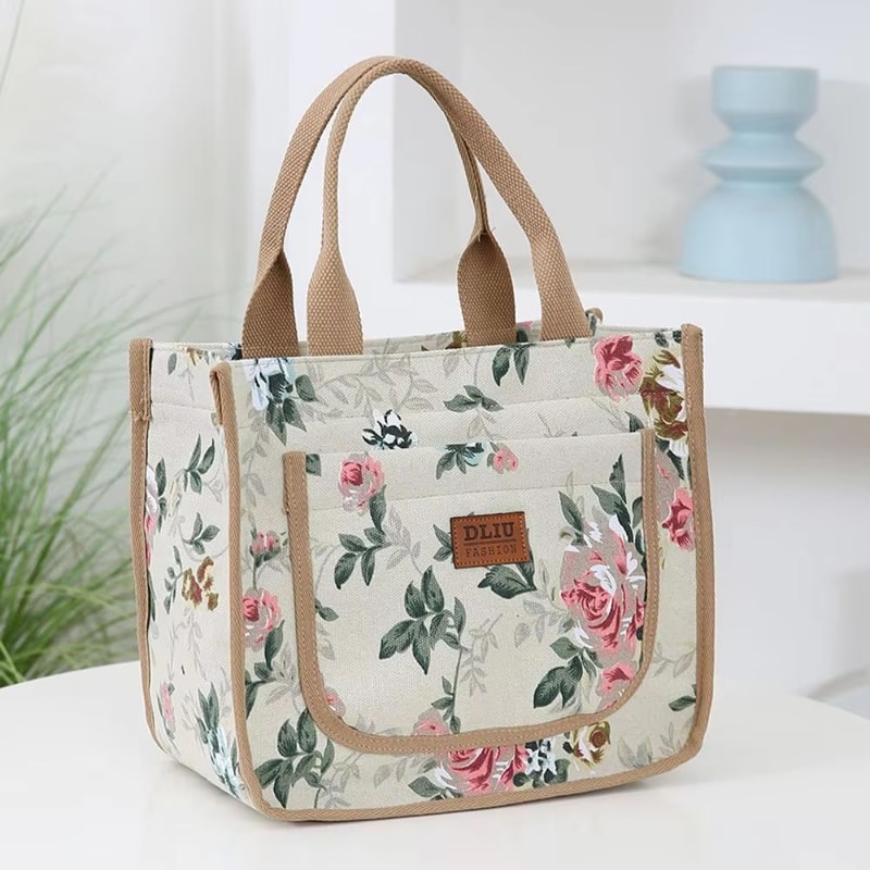 ThermaFlora Large Floral Print Insulated Lunch Bag With Portable Ice Pack 8