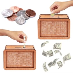 goalsaver wooden money box with savings tracker and reusable coin storage