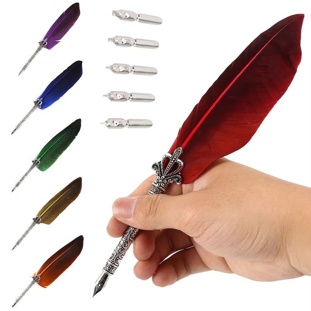 Vintage English Calligraphy Feather Quill Pen Writing Set 0