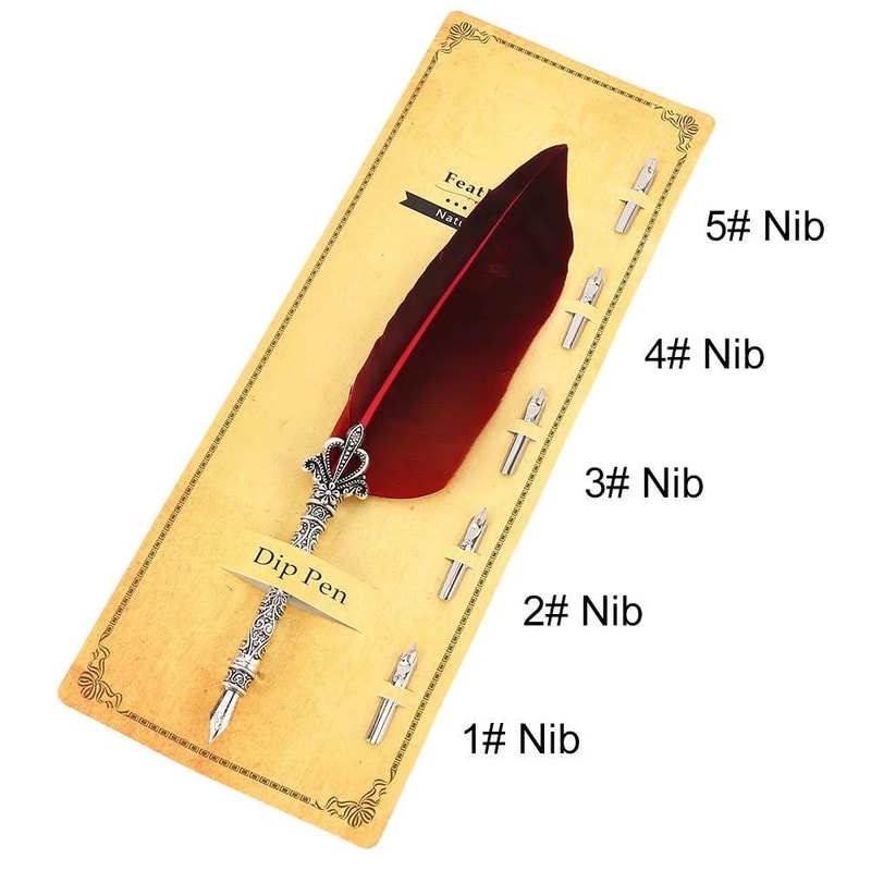 Vintage English Calligraphy Feather Quill Pen Writing Set 1
