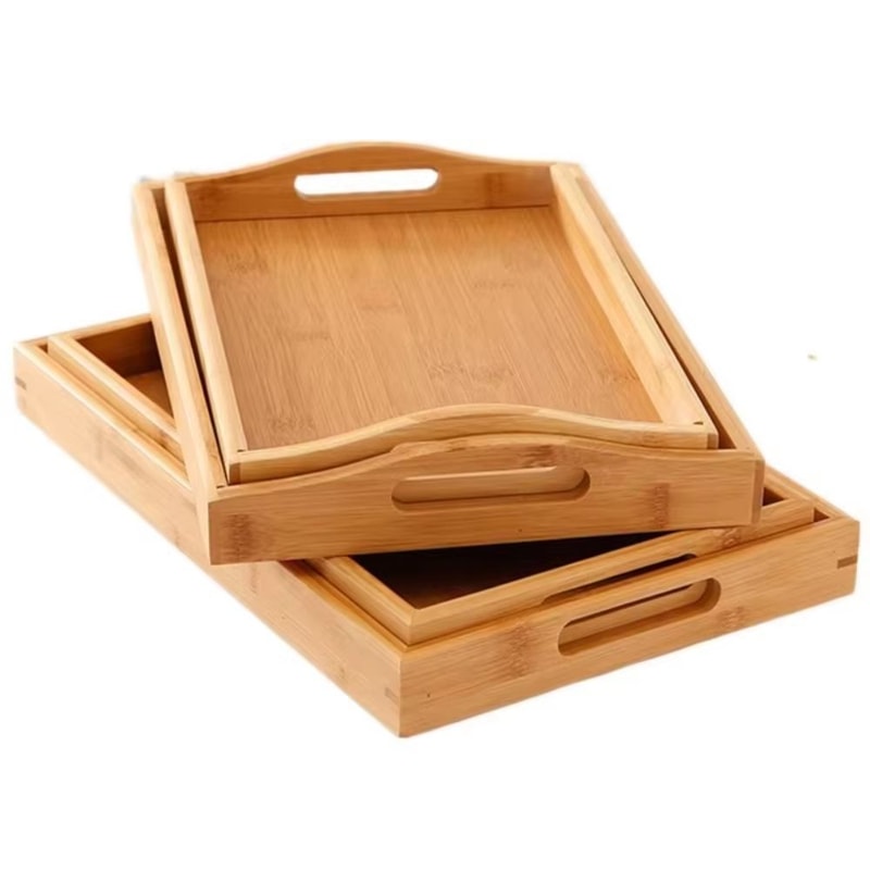 Rectangular Retro Bamboo Storage Tray For Home Organization 0