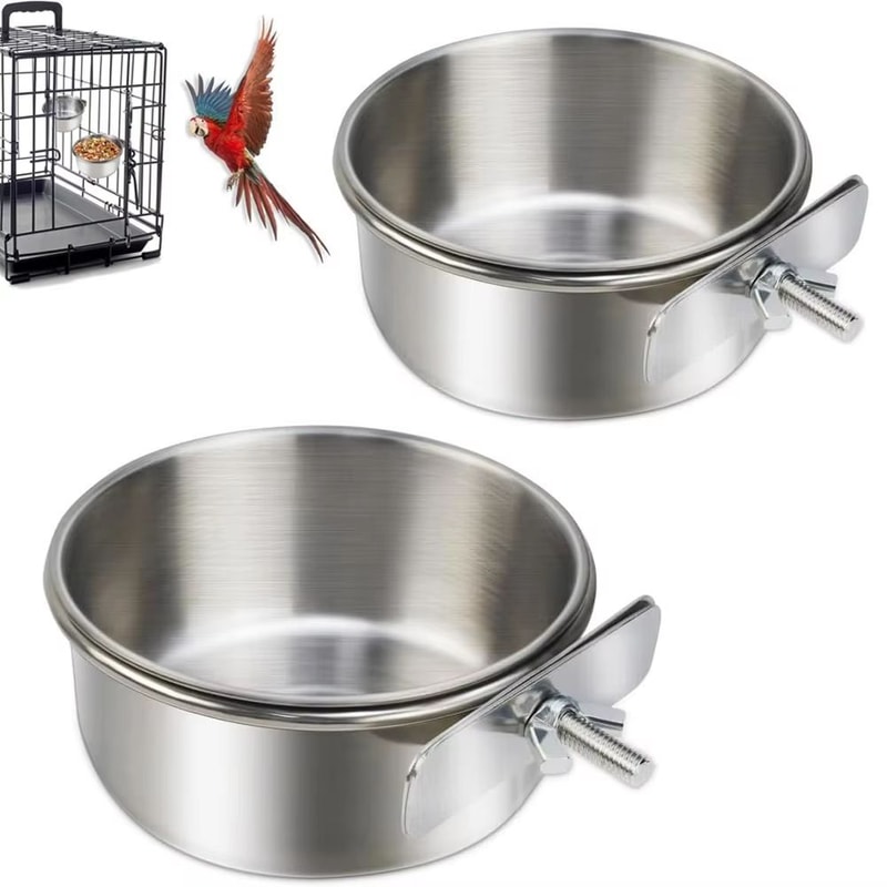 Stainless Steel Hanging Pet Bowls 2Pack Cage Feeder For Dogs Cats 0