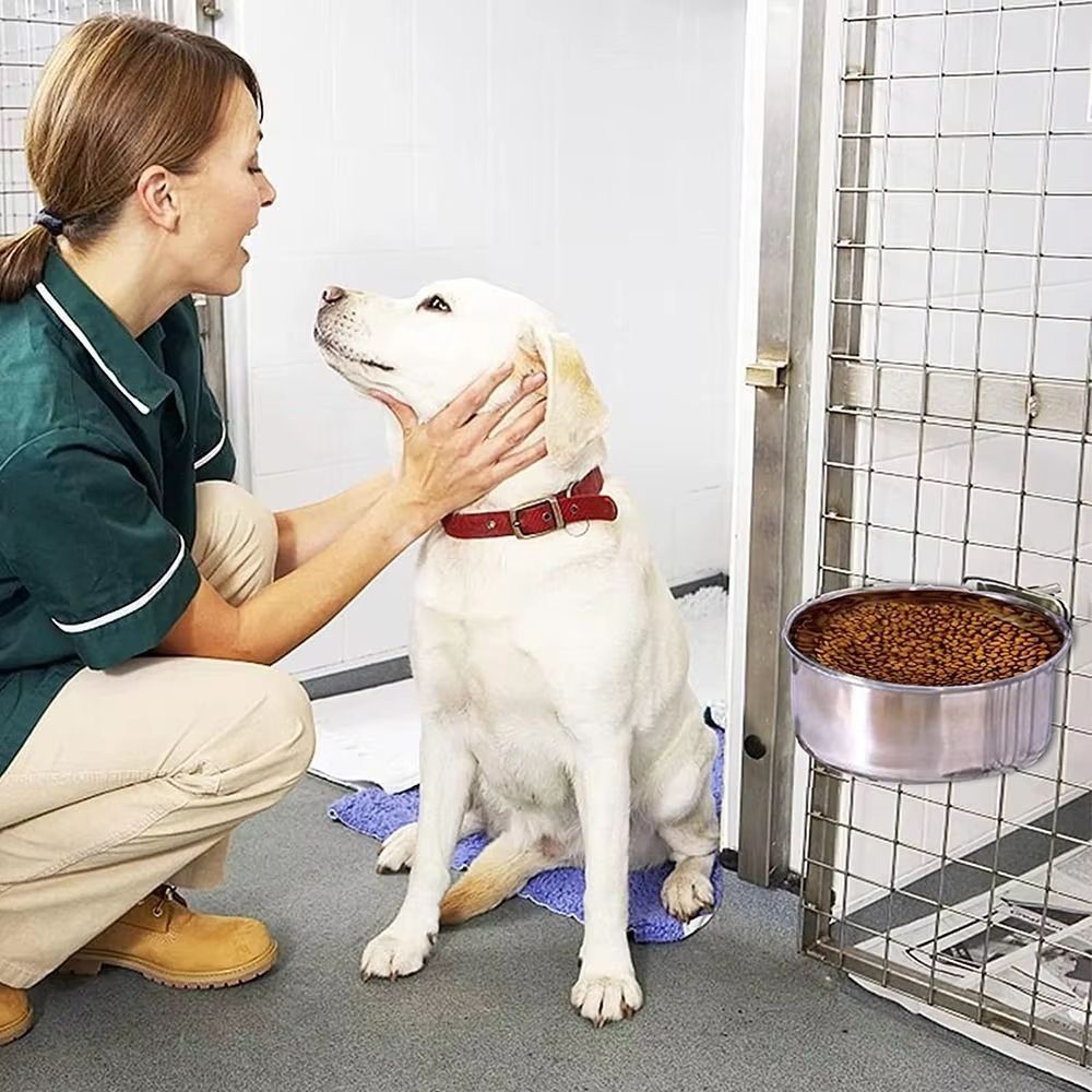 Stainless Steel Hanging Pet Bowls 2Pack Cage Feeder For Dogs Cats 1