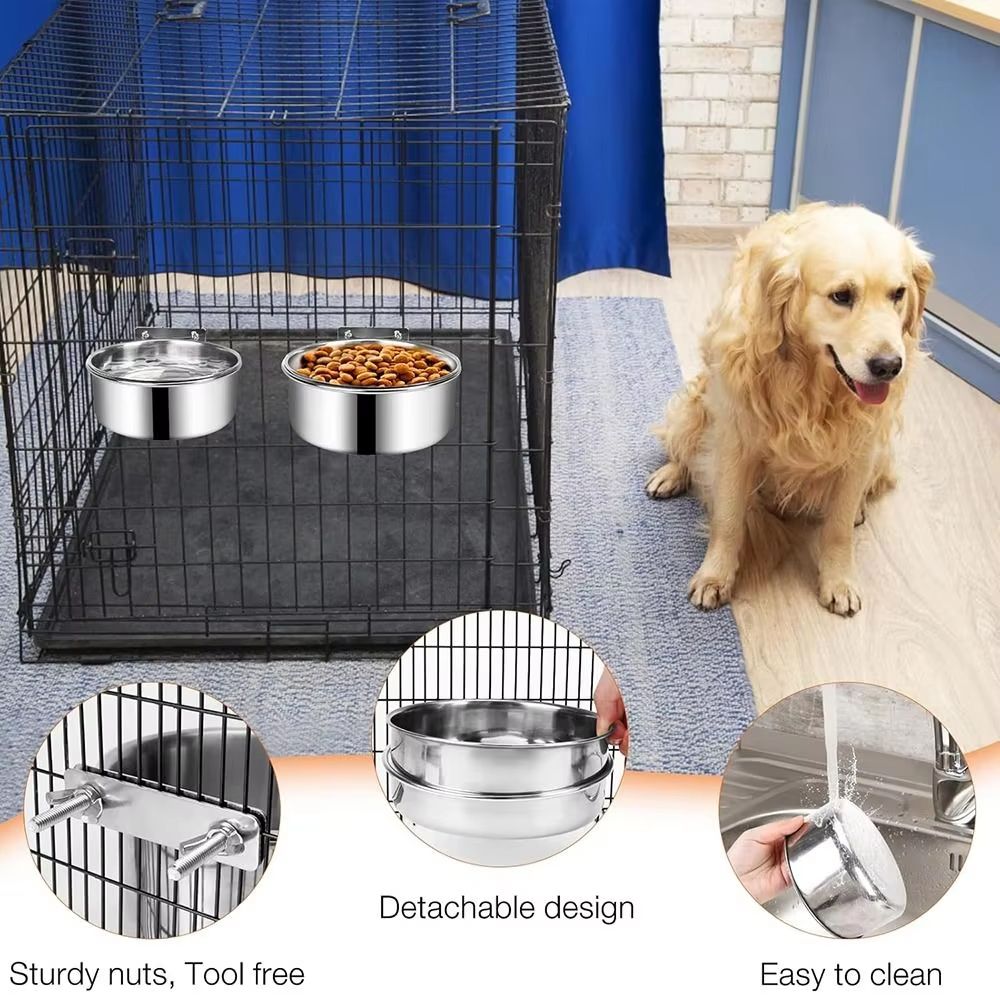 Stainless Steel Hanging Pet Bowls 2Pack Cage Feeder For Dogs Cats 3