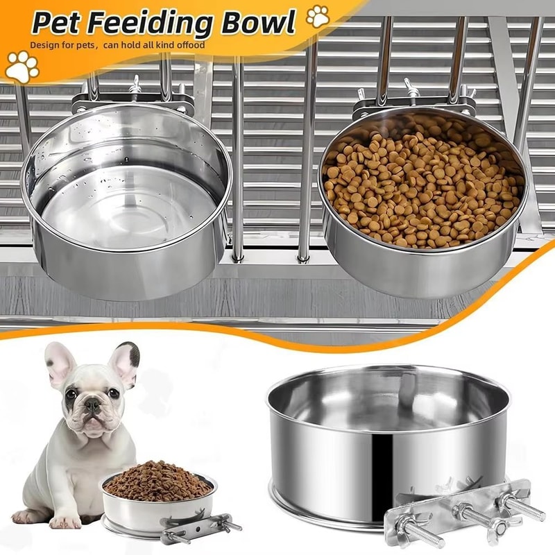 Stainless Steel Hanging Pet Bowls 2Pack Cage Feeder For Dogs Cats 4