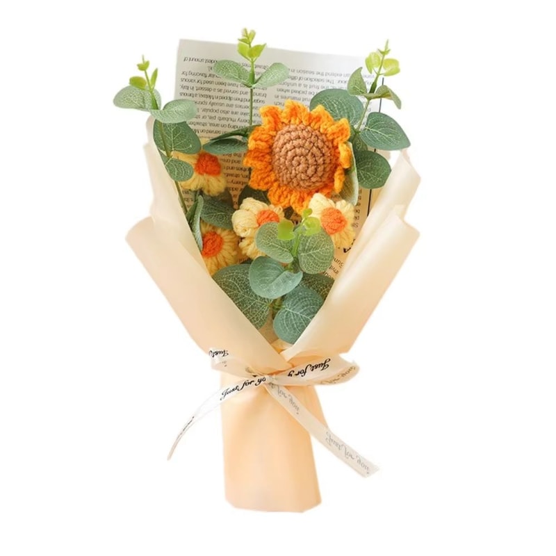 Sunflower And Daisy Artificial Crochet Bouquet Eternal Floral Gift 11