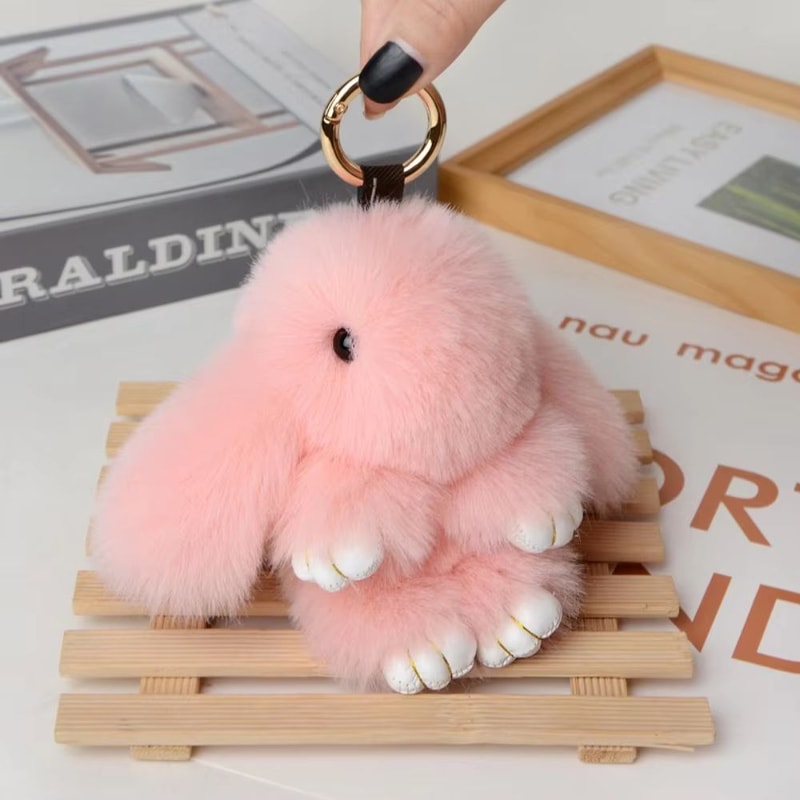 Fluffy Bunny Fur Pom Pom Keychain Soft Cute Rabbit Bag Charm 13