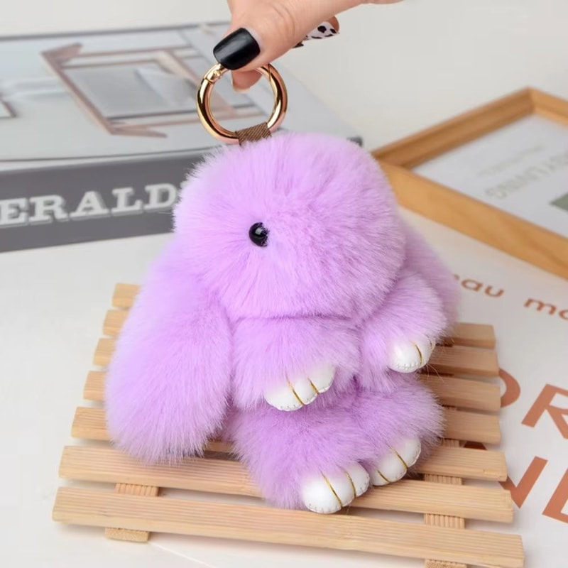 Fluffy Bunny Fur Pom Pom Keychain Soft Cute Rabbit Bag Charm 8
