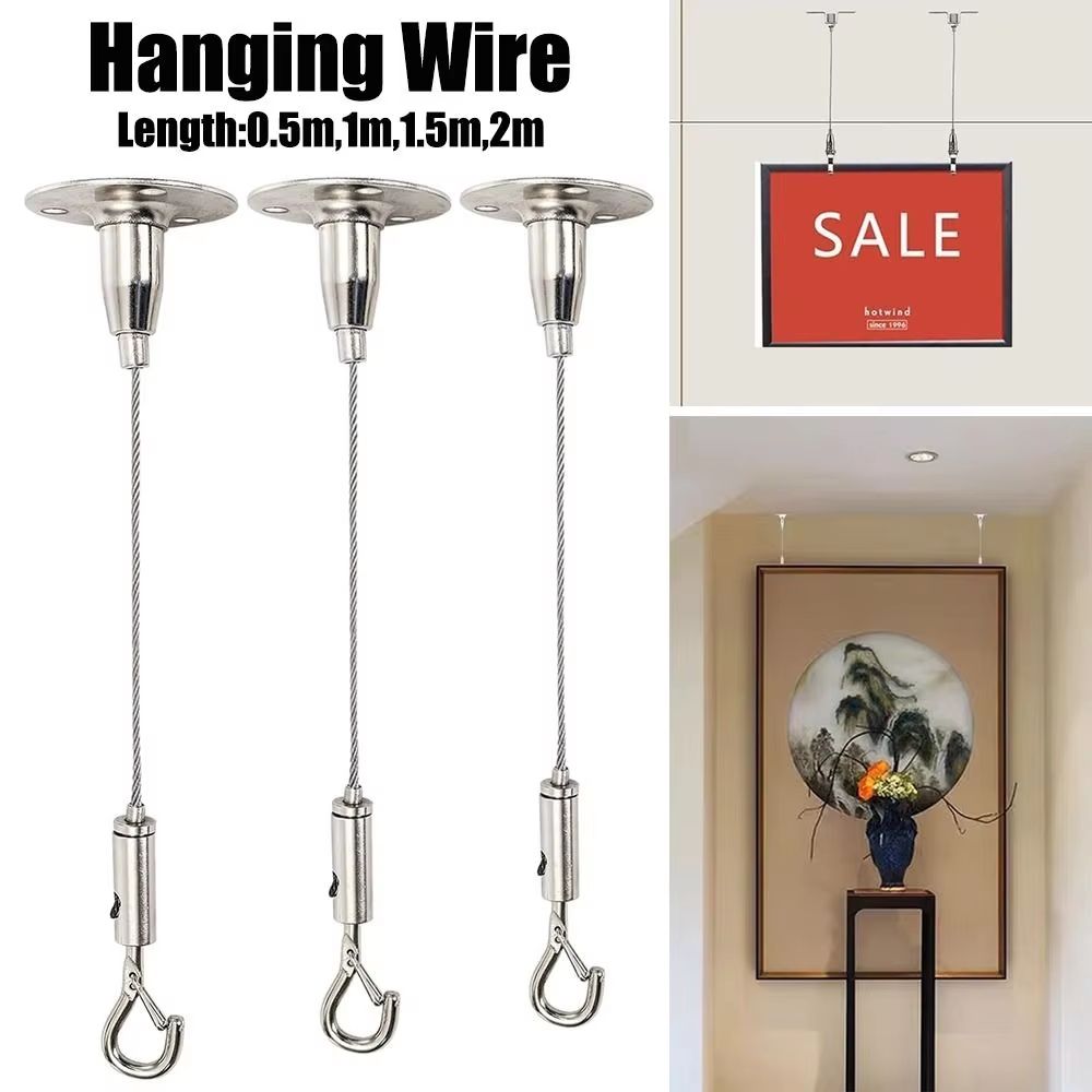 Adjustable Stainless Steel Suspension Wire Rope Lanyard Kit 1666ft Retractable Locking Cable 0