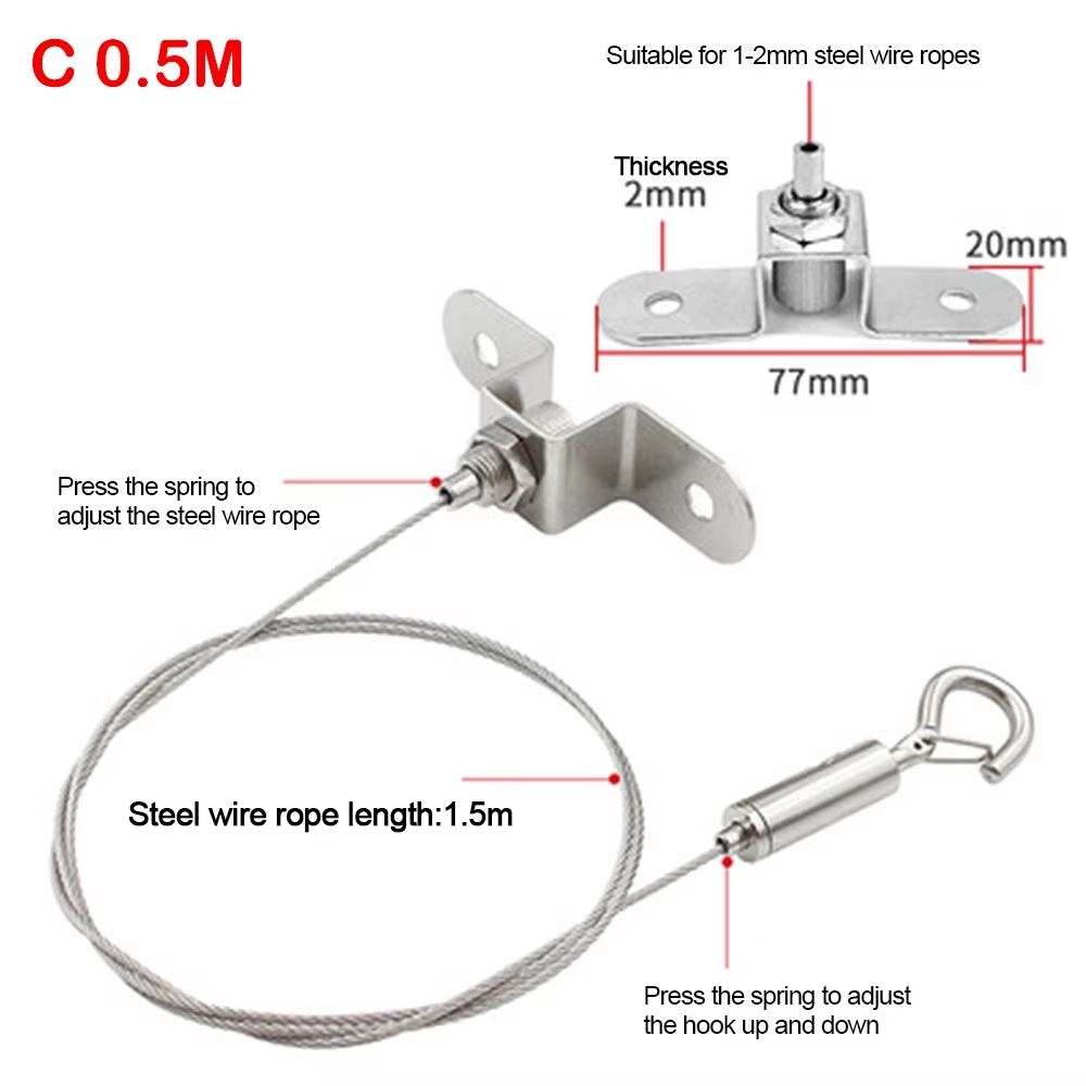 Adjustable Stainless Steel Suspension Wire Rope Lanyard Kit 1666ft Retractable Locking Cable 10