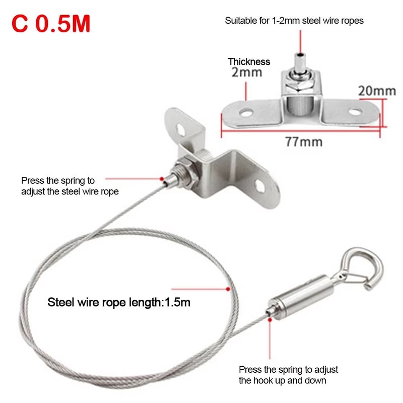 Adjustable Stainless Steel Suspension Wire Rope Lanyard Kit 1666ft Retractable Locking Cable 10
