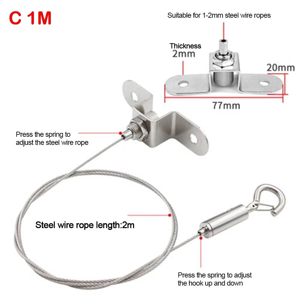 Adjustable Stainless Steel Suspension Wire Rope Lanyard Kit 1666ft Retractable Locking Cable 11