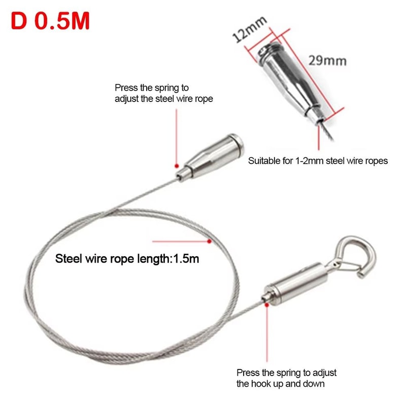 Adjustable Stainless Steel Suspension Wire Rope Lanyard Kit 1666ft Retractable Locking Cable 12