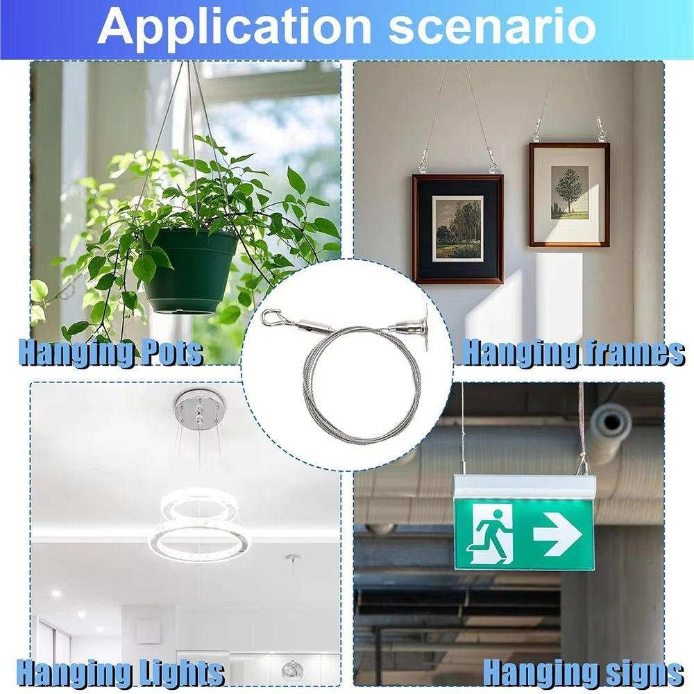 Adjustable Stainless Steel Suspension Wire Rope Lanyard Kit 1666ft Retractable Locking Cable 3