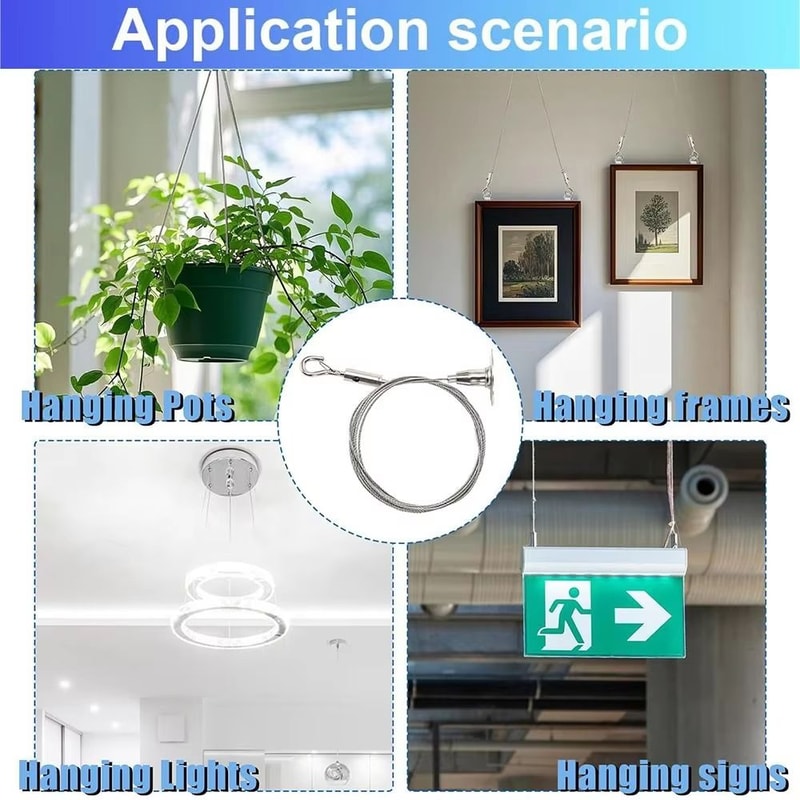 Adjustable Stainless Steel Suspension Wire Rope Lanyard Kit 1666ft Retractable Locking Cable 3