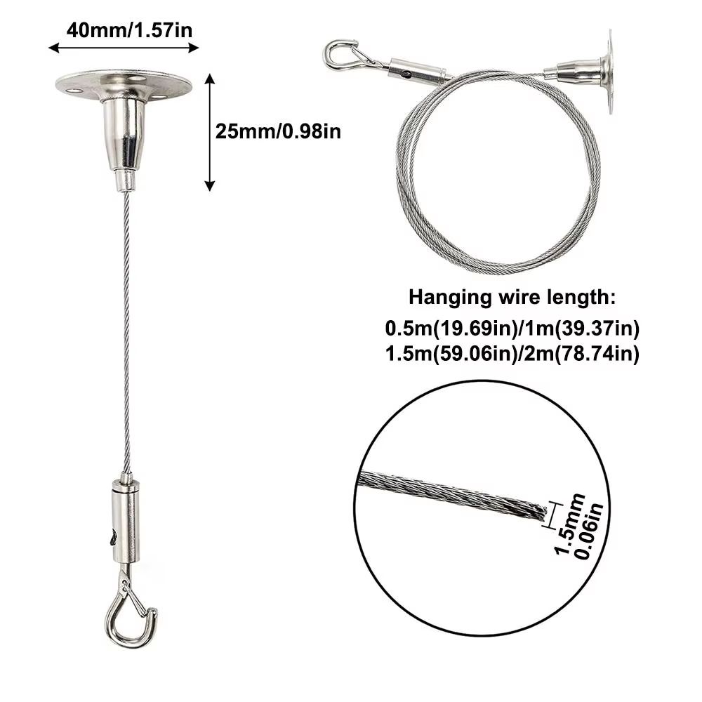 Adjustable Stainless Steel Suspension Wire Rope Lanyard Kit 1666ft Retractable Locking Cable 5