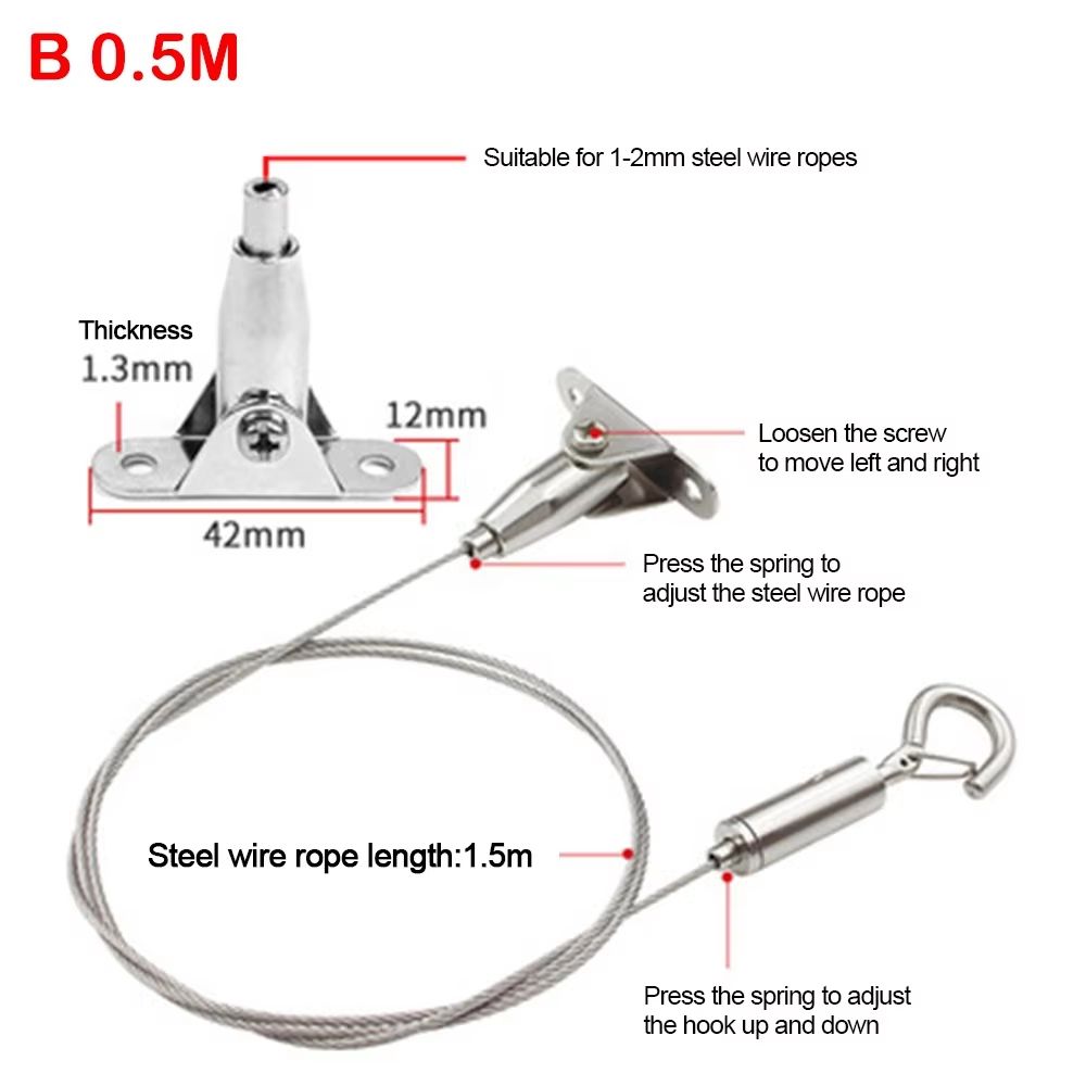 Adjustable Stainless Steel Suspension Wire Rope Lanyard Kit 1666ft Retractable Locking Cable 8