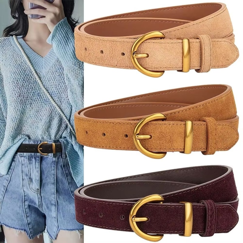 Genuine Leather Suede Womens Belt With Alloy Pin Buckle Retro Luxury Design 0
