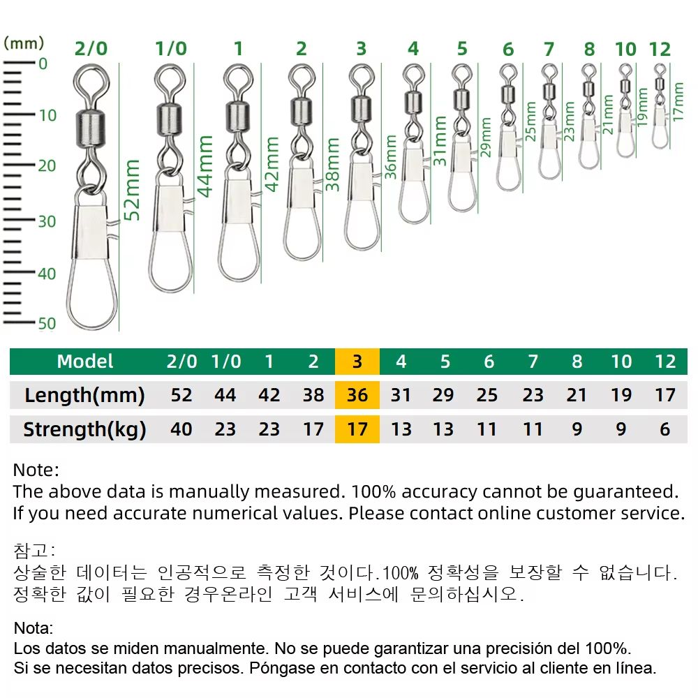 Stainless Steel Fishing Rolling Swivels With Interlock Snap 50Pack 10