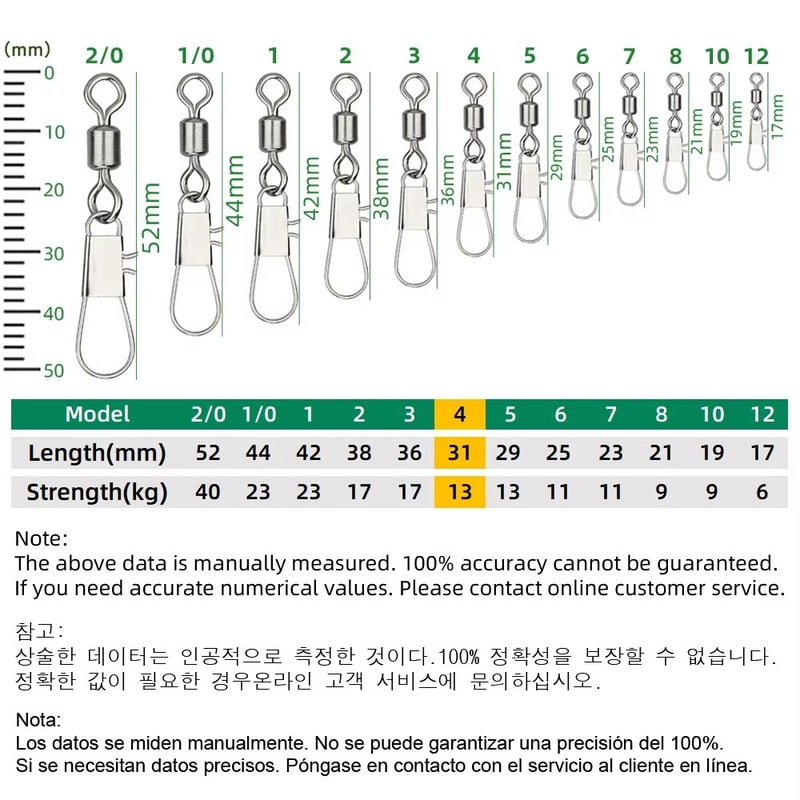 Stainless Steel Fishing Rolling Swivels With Interlock Snap 50Pack 11