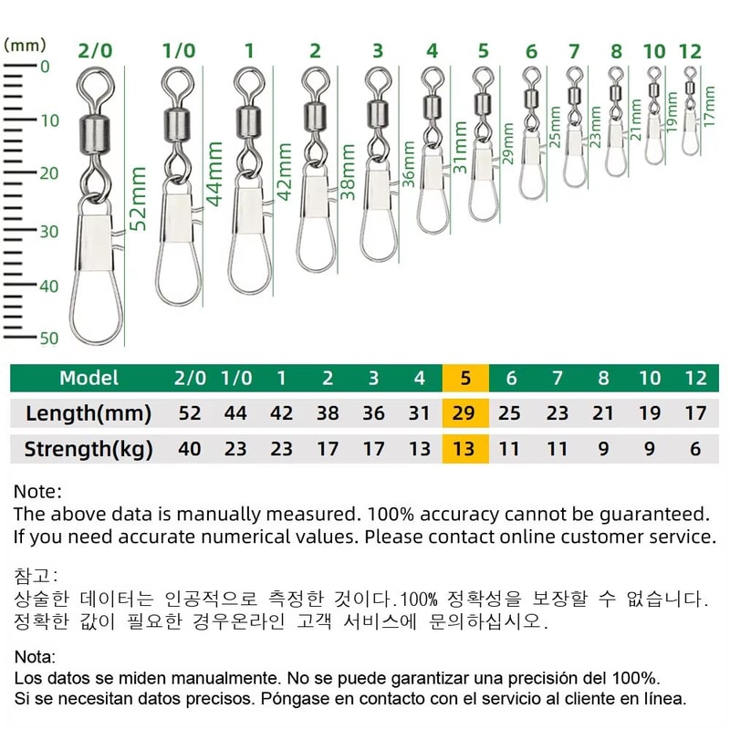 Stainless Steel Fishing Rolling Swivels With Interlock Snap 50Pack 12