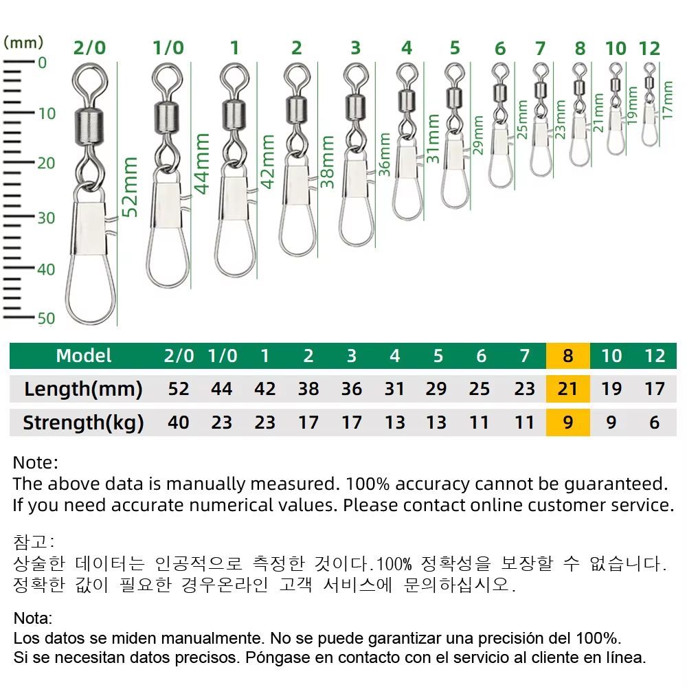 Stainless Steel Fishing Rolling Swivels With Interlock Snap 50Pack 15