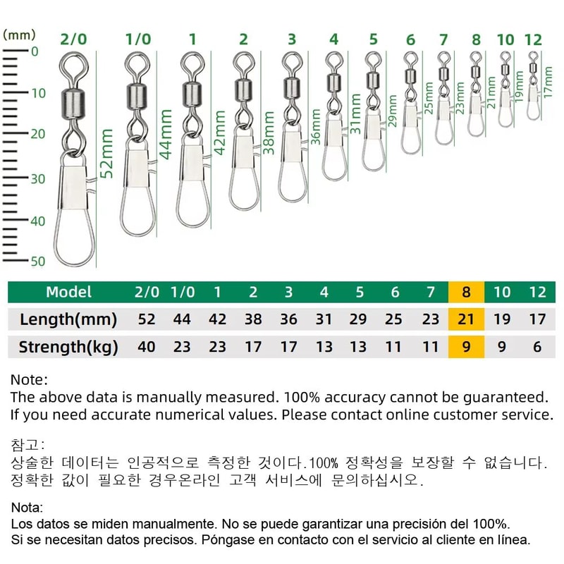 Stainless Steel Fishing Rolling Swivels With Interlock Snap 50Pack 15
