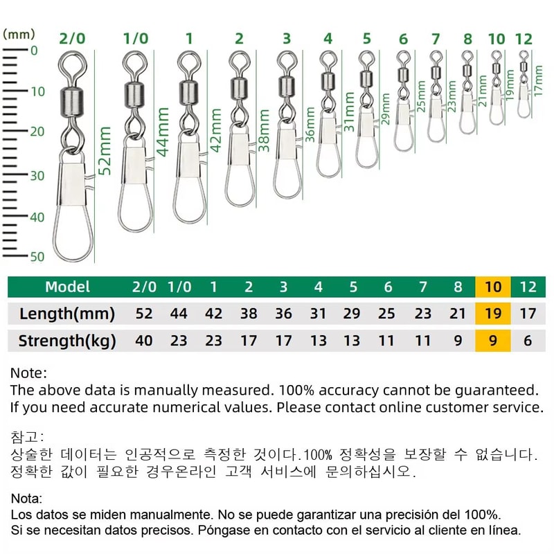 Stainless Steel Fishing Rolling Swivels With Interlock Snap 50Pack 16
