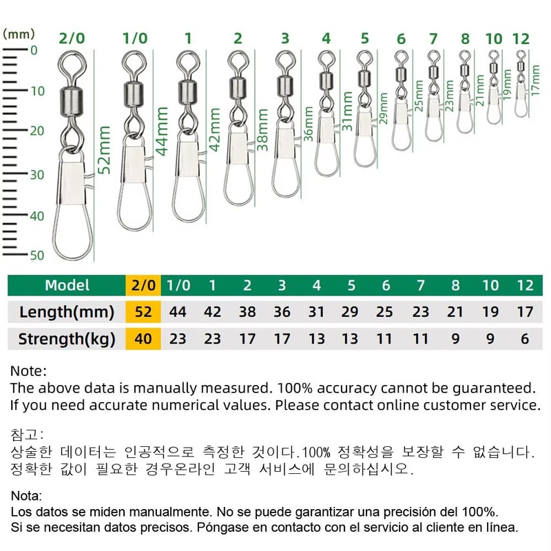 Stainless Steel Fishing Rolling Swivels With Interlock Snap 50Pack 6