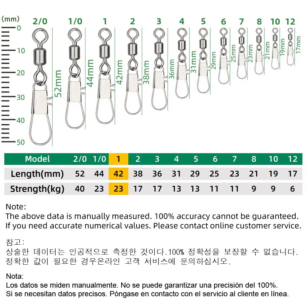 Stainless Steel Fishing Rolling Swivels With Interlock Snap 50Pack 8
