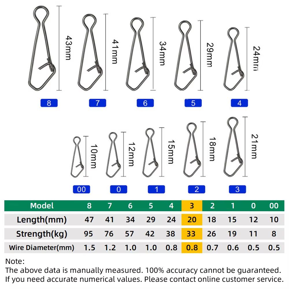 50Piece Stainless Steel Fast Lock Fishing Snap Swivel Connector Set 11