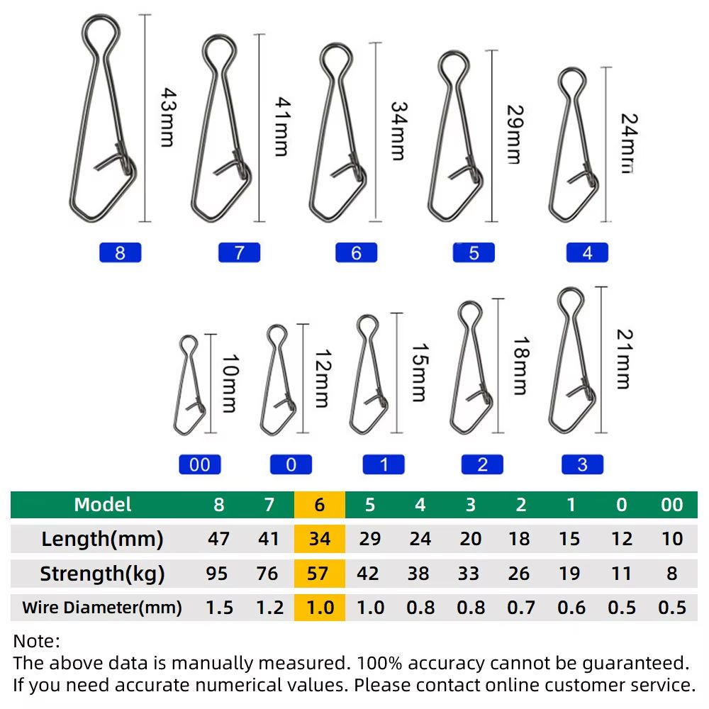 50Piece Stainless Steel Fast Lock Fishing Snap Swivel Connector Set 14