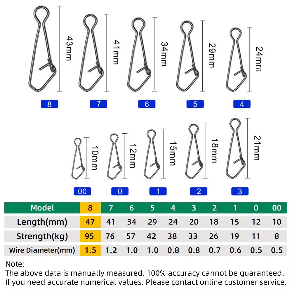 50Piece Stainless Steel Fast Lock Fishing Snap Swivel Connector Set 15