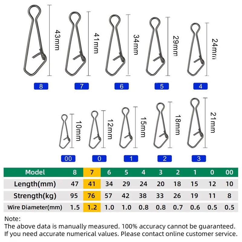 50Piece Stainless Steel Fast Lock Fishing Snap Swivel Connector Set 6