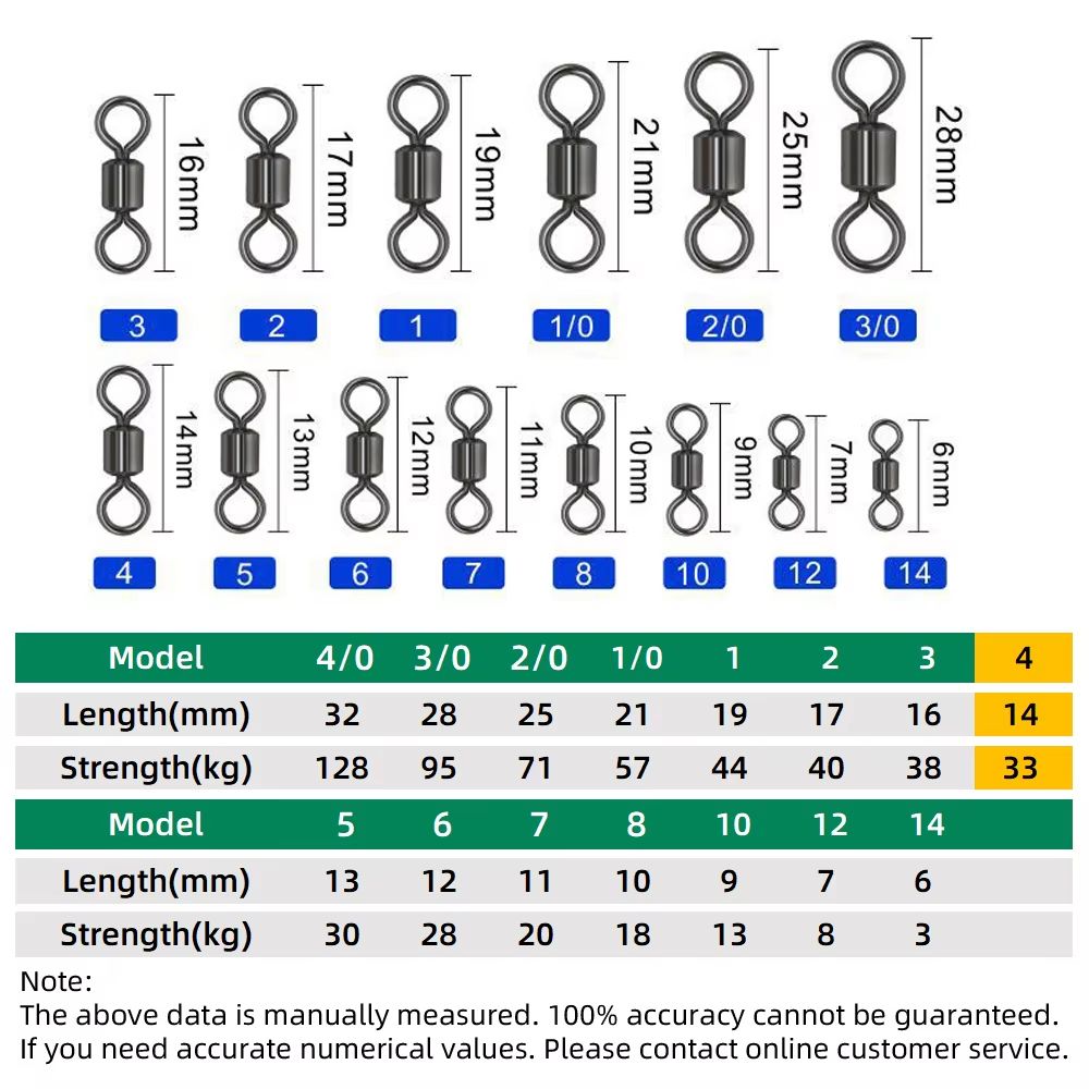 100Piece Stainless Steel Rolling Fishing Swivels And Ring Connectors Set 10