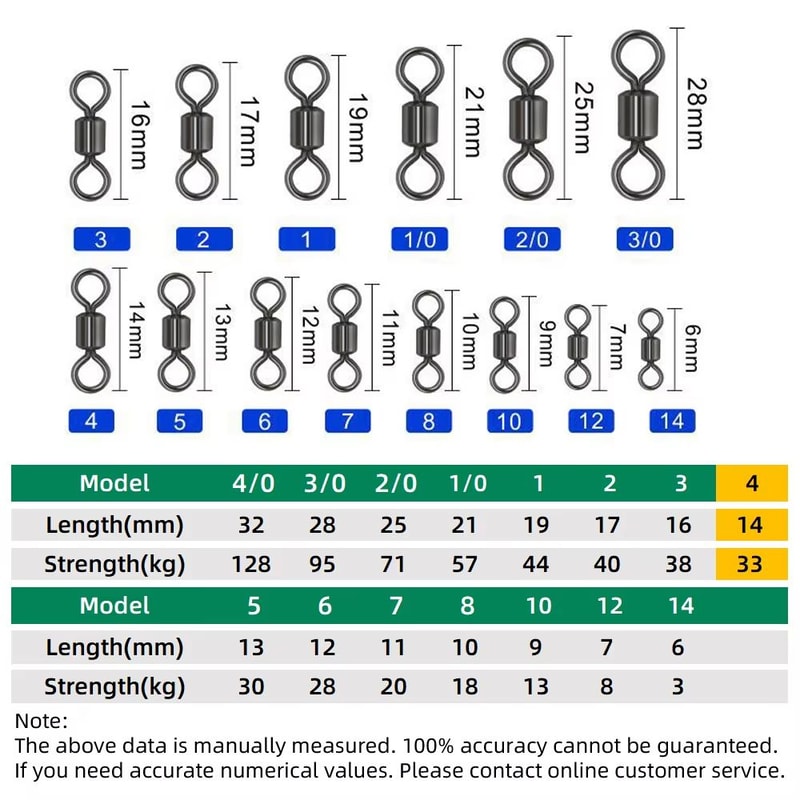 100Piece Stainless Steel Rolling Fishing Swivels And Ring Connectors Set 10