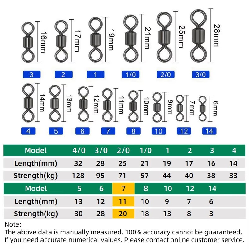 100Piece Stainless Steel Rolling Fishing Swivels And Ring Connectors Set 12