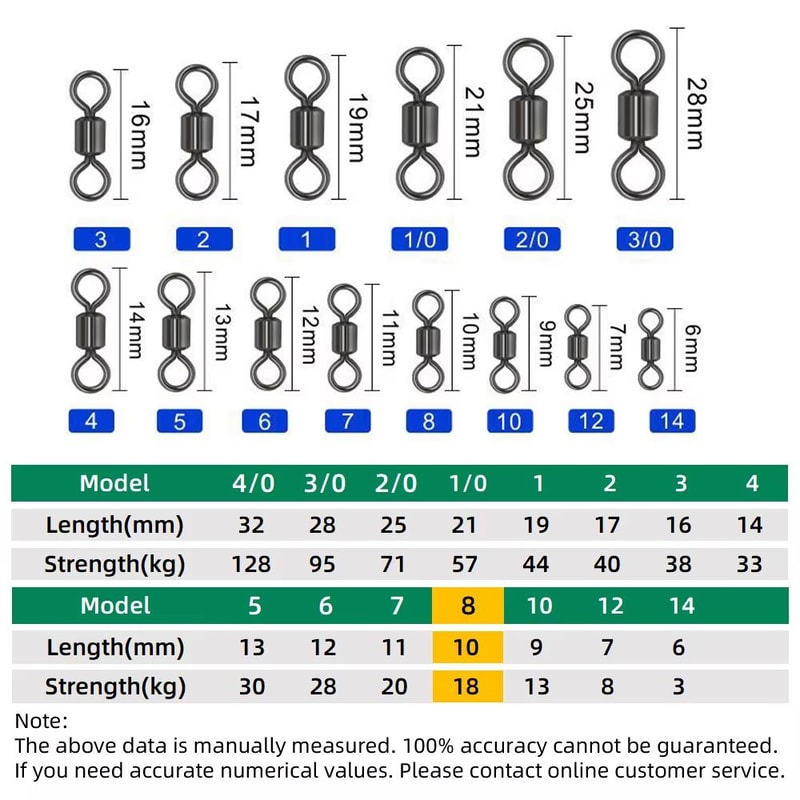 100Piece Stainless Steel Rolling Fishing Swivels And Ring Connectors Set 13