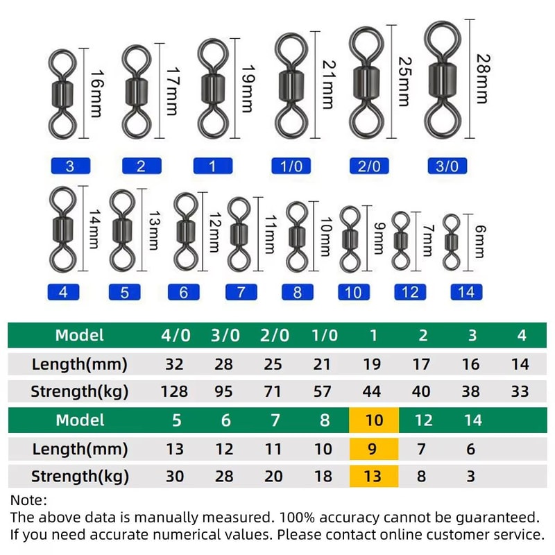 100Piece Stainless Steel Rolling Fishing Swivels And Ring Connectors Set 14