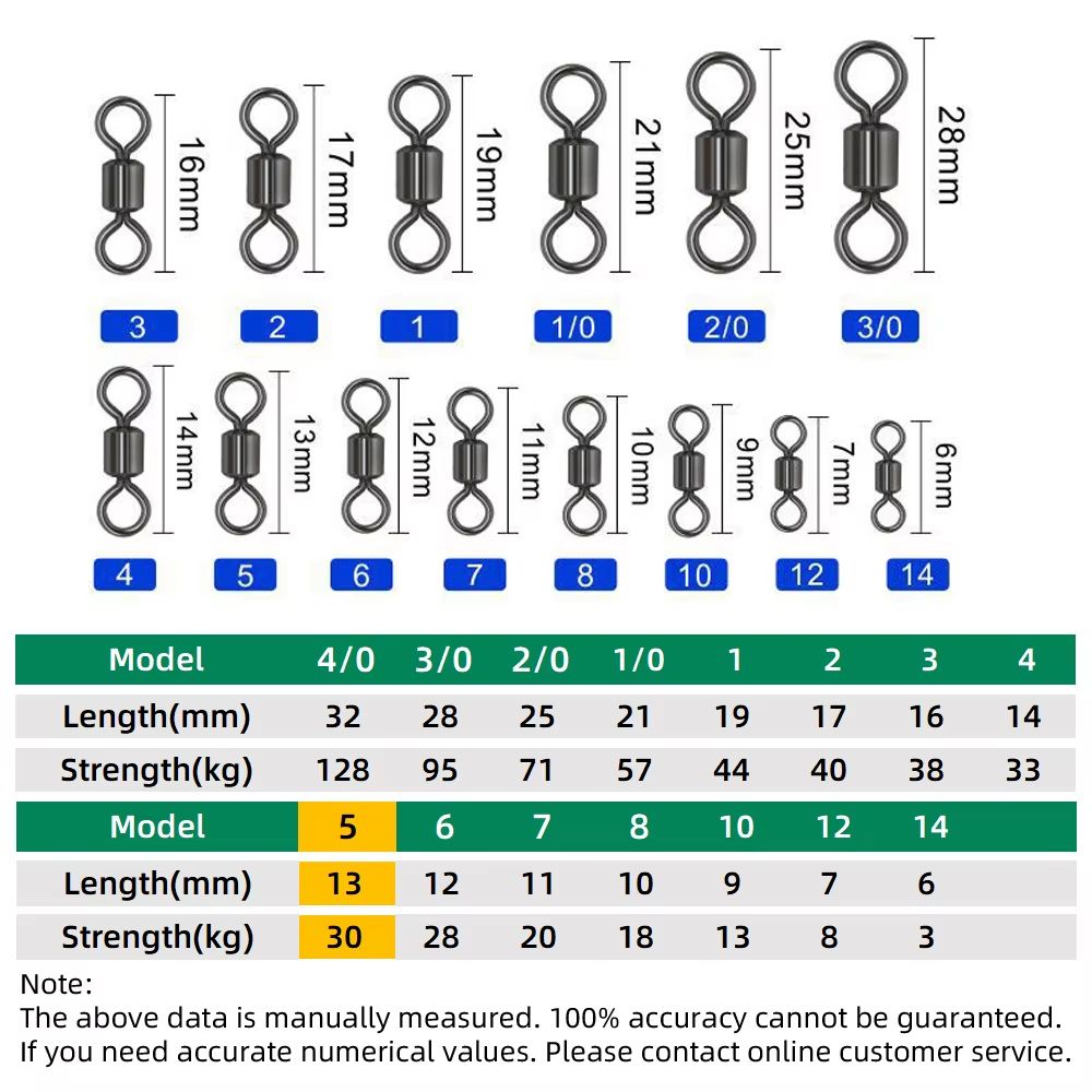 100Piece Stainless Steel Rolling Fishing Swivels And Ring Connectors Set 6