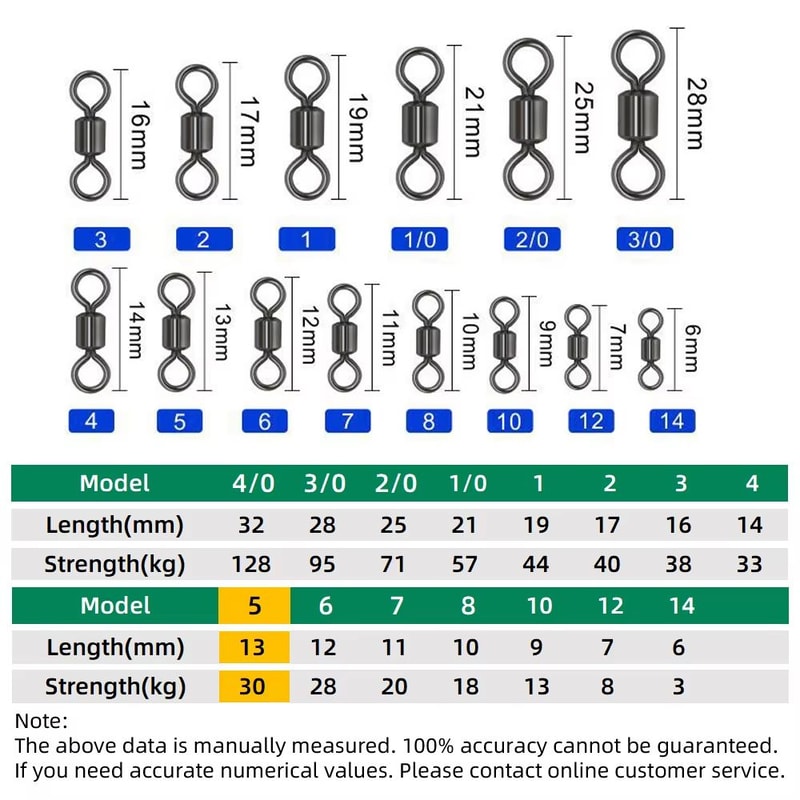100Piece Stainless Steel Rolling Fishing Swivels And Ring Connectors Set 6