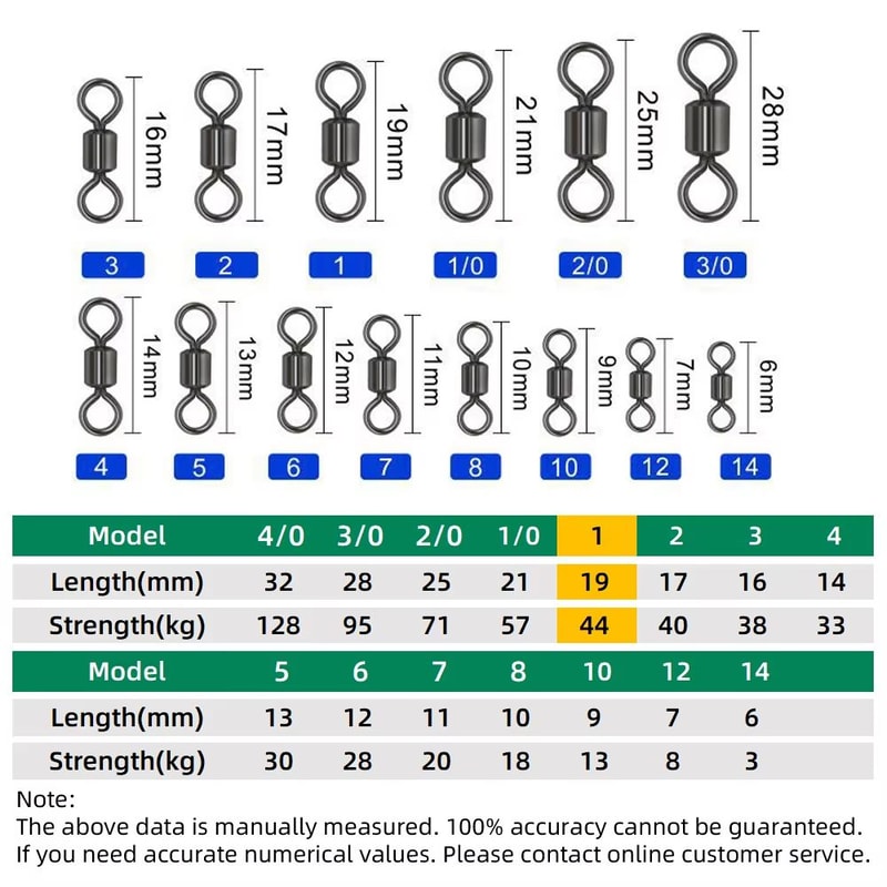100Piece Stainless Steel Rolling Fishing Swivels And Ring Connectors Set 7