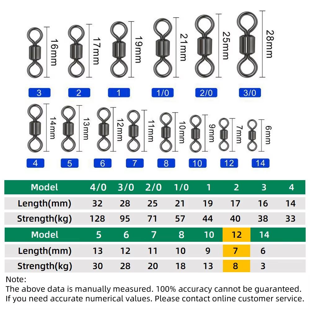 100Piece Stainless Steel Rolling Fishing Swivels And Ring Connectors Set 15