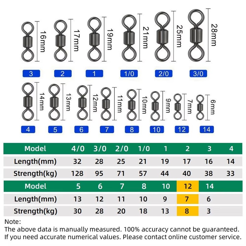 100Piece Stainless Steel Rolling Fishing Swivels And Ring Connectors Set 15