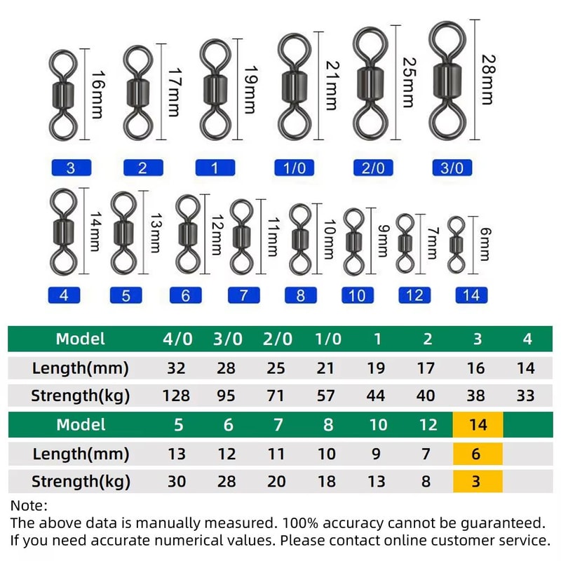 100Piece Stainless Steel Rolling Fishing Swivels And Ring Connectors Set 16