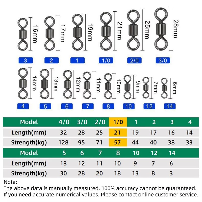 100Piece Stainless Steel Rolling Fishing Swivels And Ring Connectors Set 17