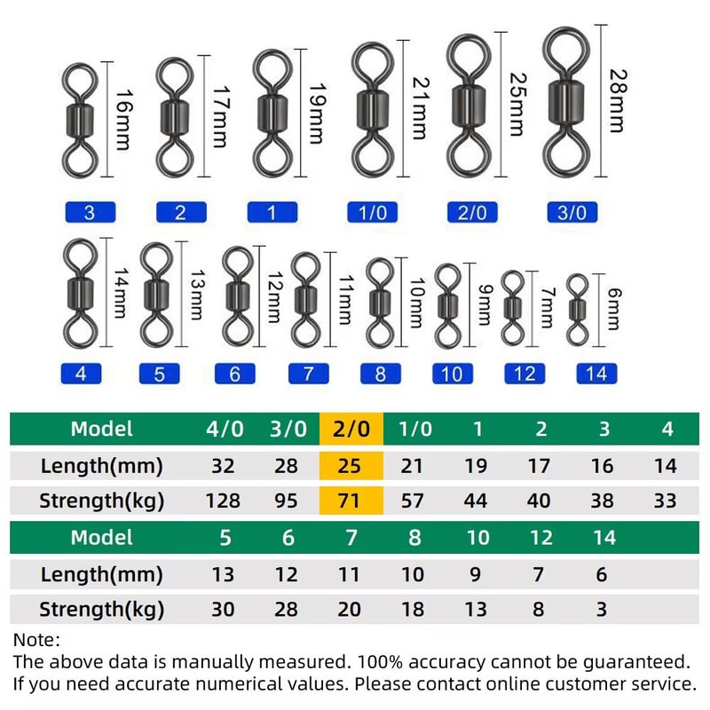 100Piece Stainless Steel Rolling Fishing Swivels And Ring Connectors Set 18