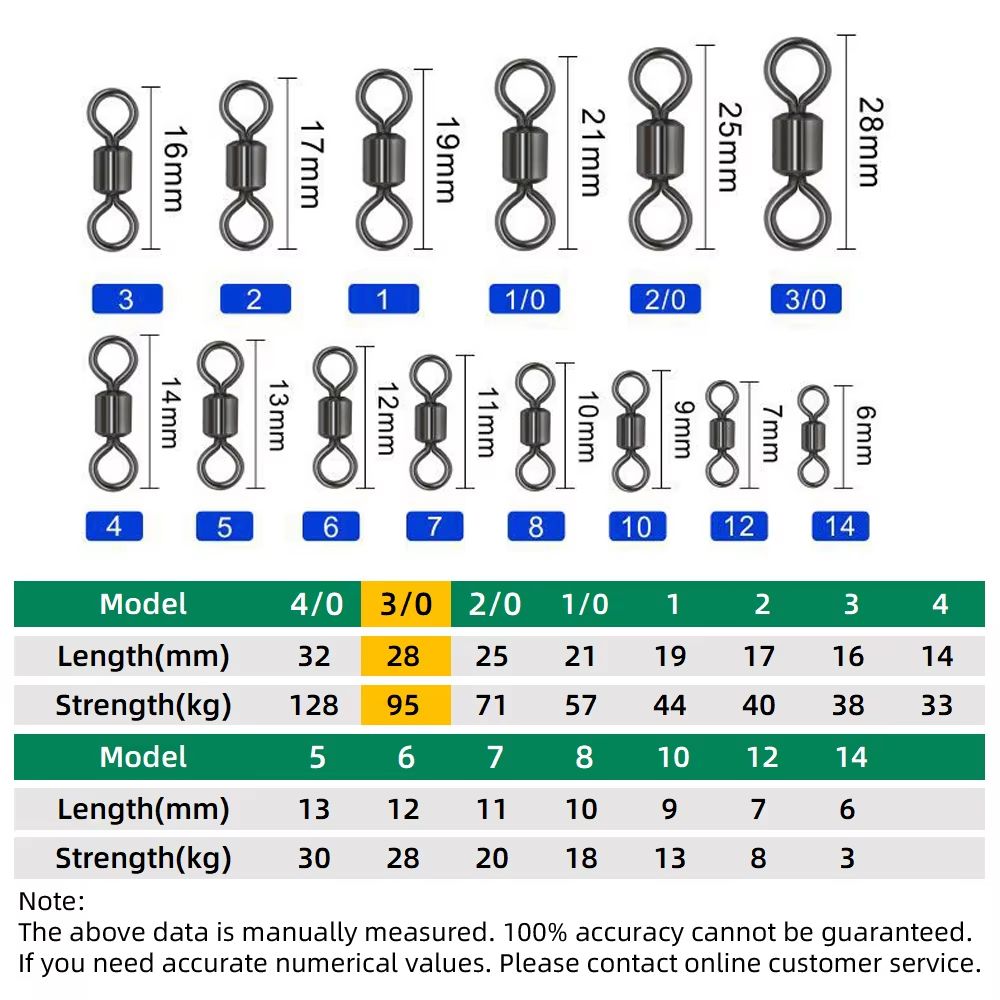 100Piece Stainless Steel Rolling Fishing Swivels And Ring Connectors Set 19