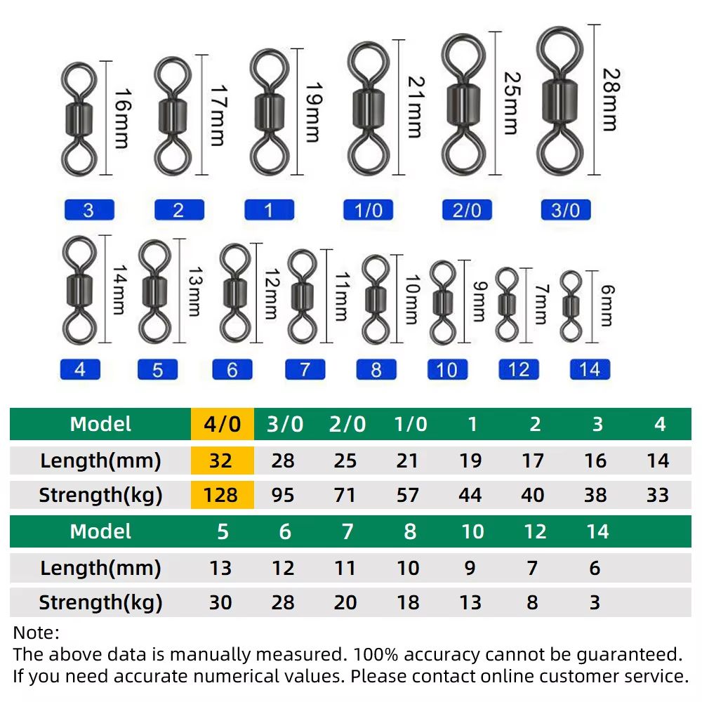 100Piece Stainless Steel Rolling Fishing Swivels And Ring Connectors Set 20